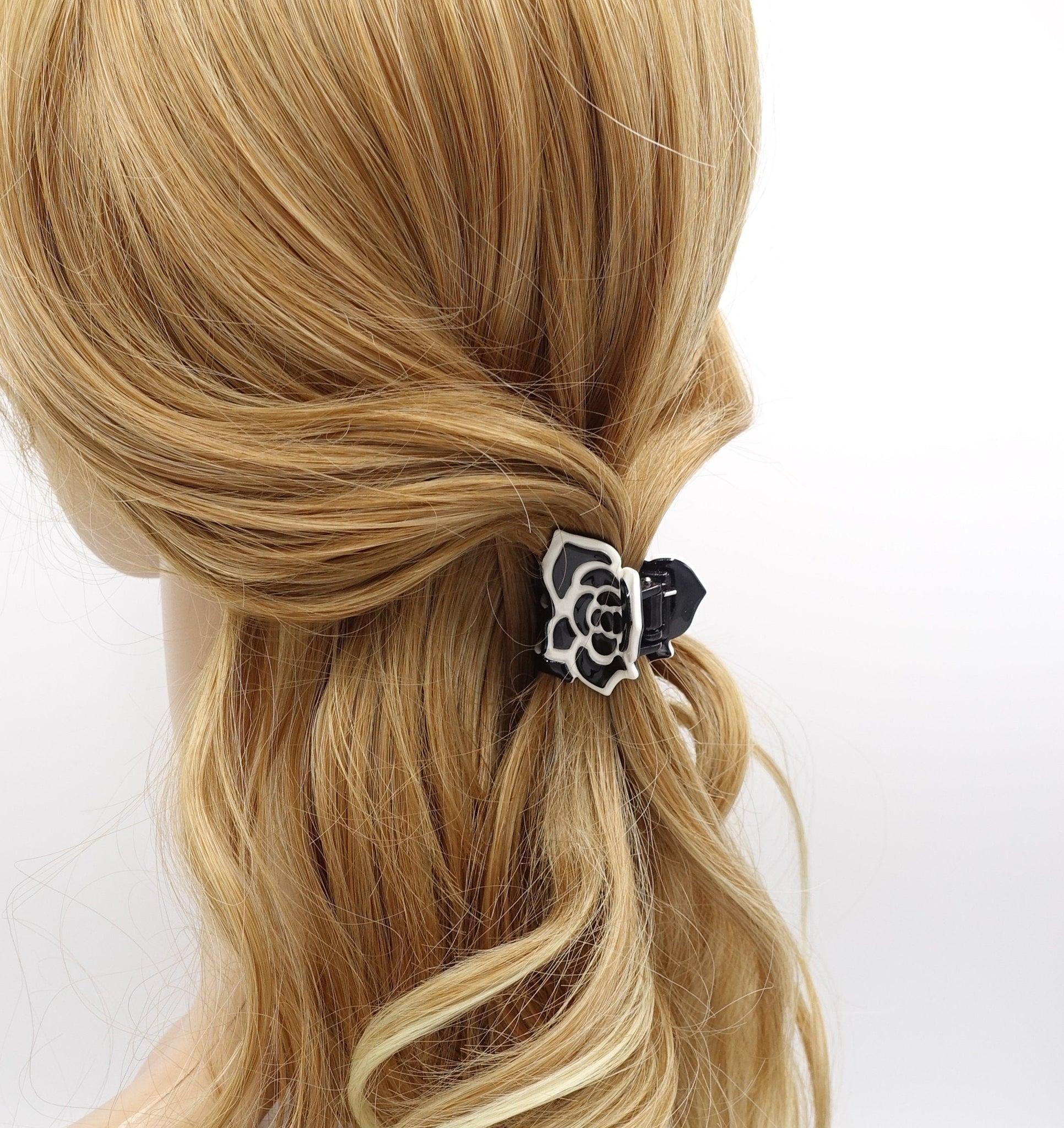 veryshine.com Hair Claw Small black cellulose flower hair claw, rose hair claw for women