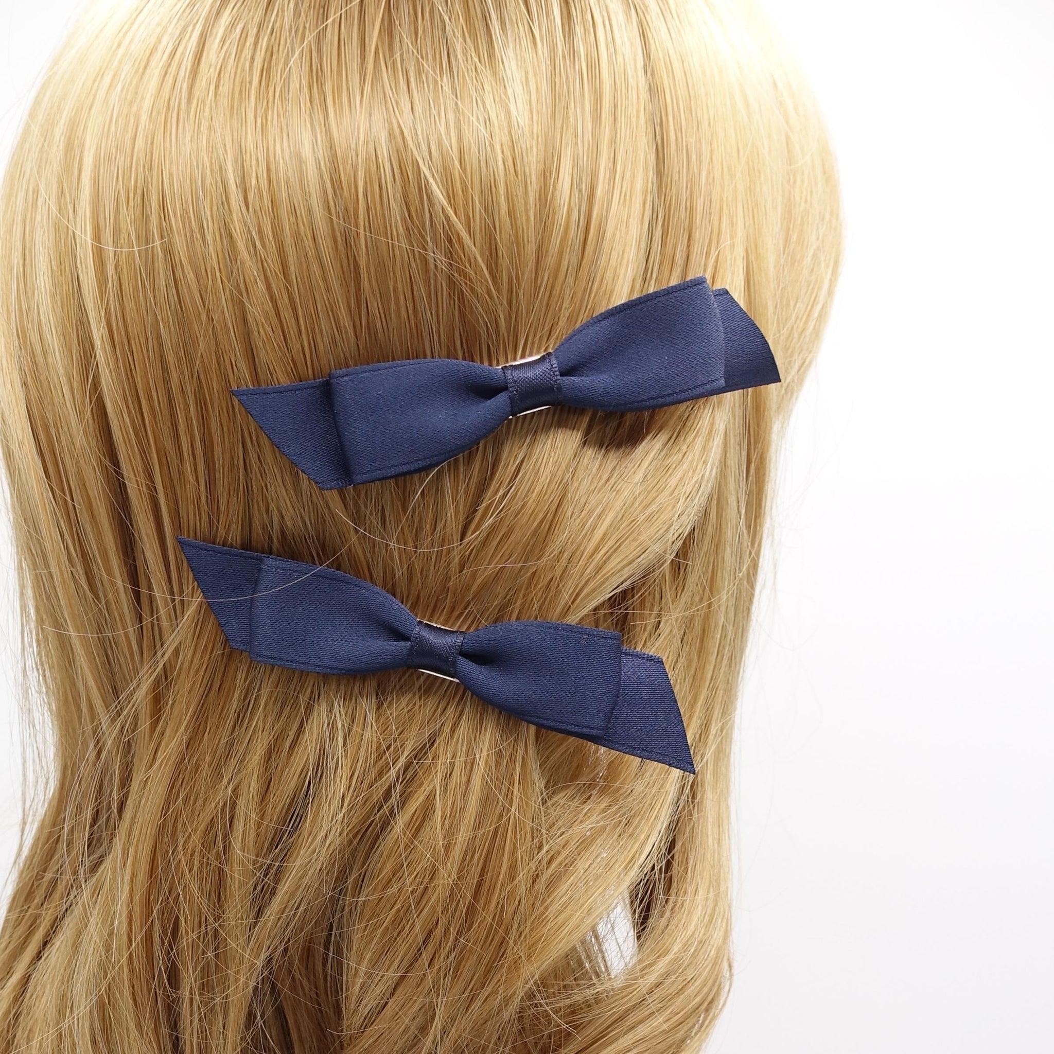 veryshine.com Hair Clip Navy satin bow set, small hair bow, satin bow for women