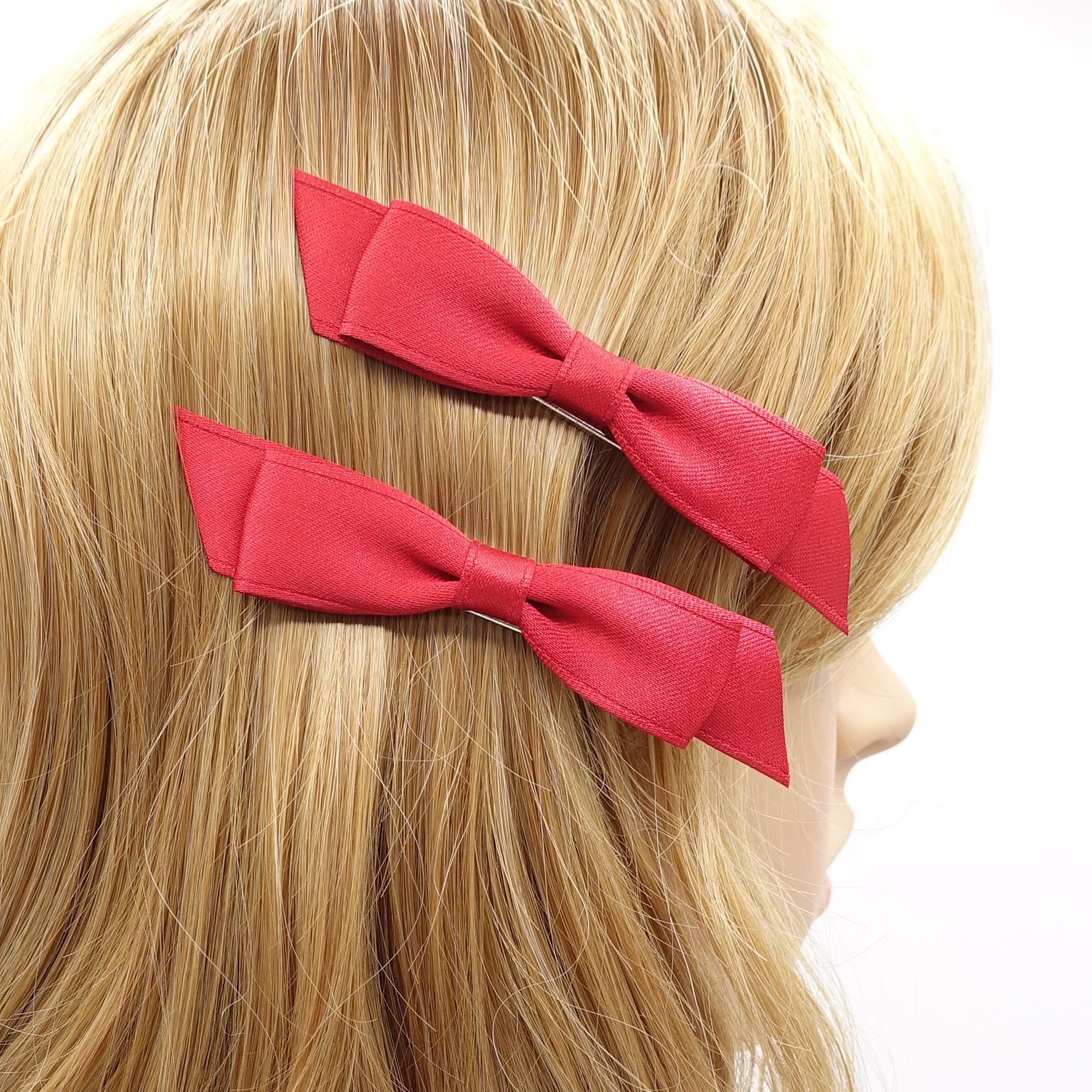 veryshine.com Hair Clip Red satin bow set, small hair bow, satin bow for women