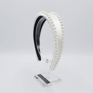 veryshine.com Headband Cream white pearl satin padded headband