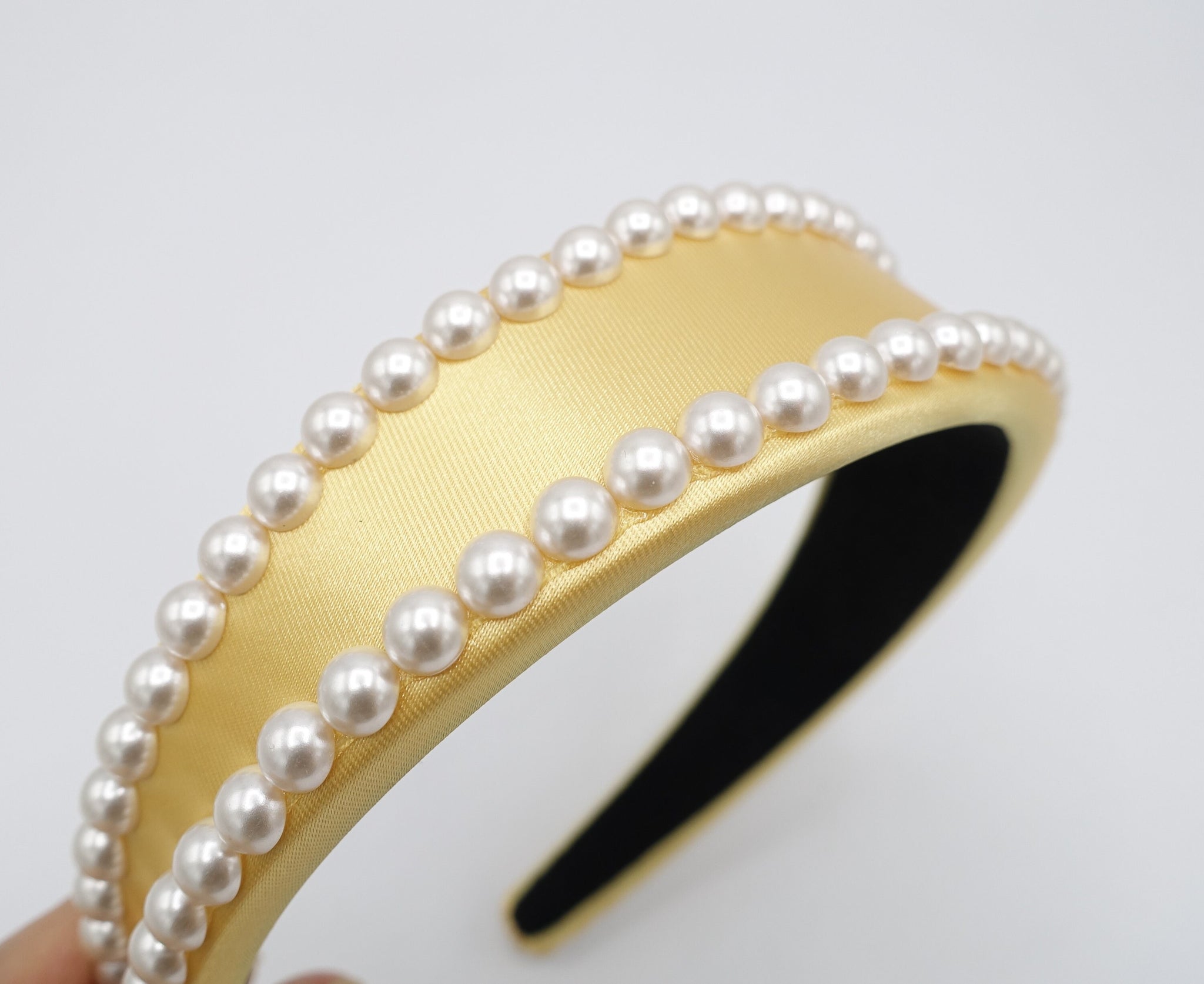 veryshine.com Headband Golden yellow pearl satin padded headband