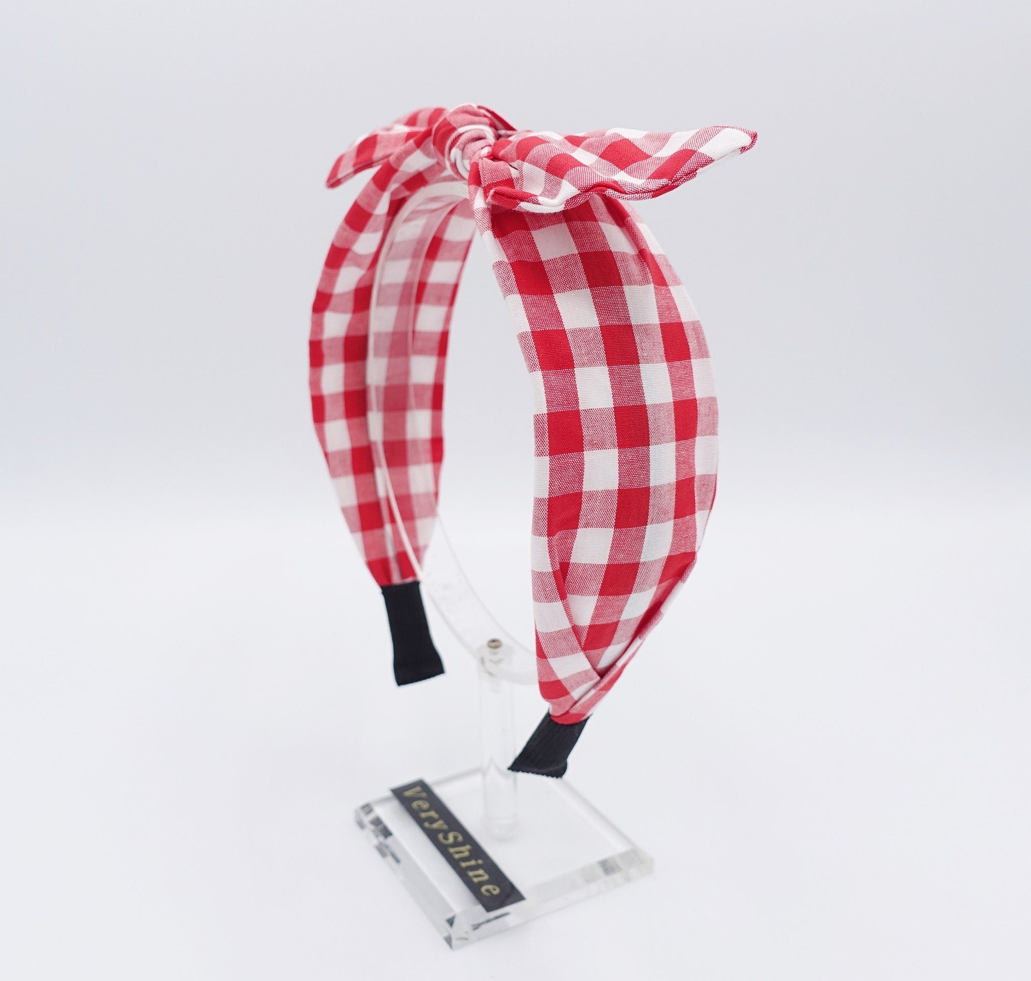 veryshine.com Headband Red gingham check headband, bow knot headband, casual headband for women