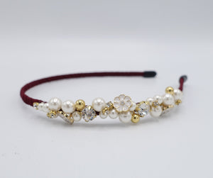 veryshine.com Headband Red wine rhinestone pearl beaded headband thin decorated elegant fashion hairband