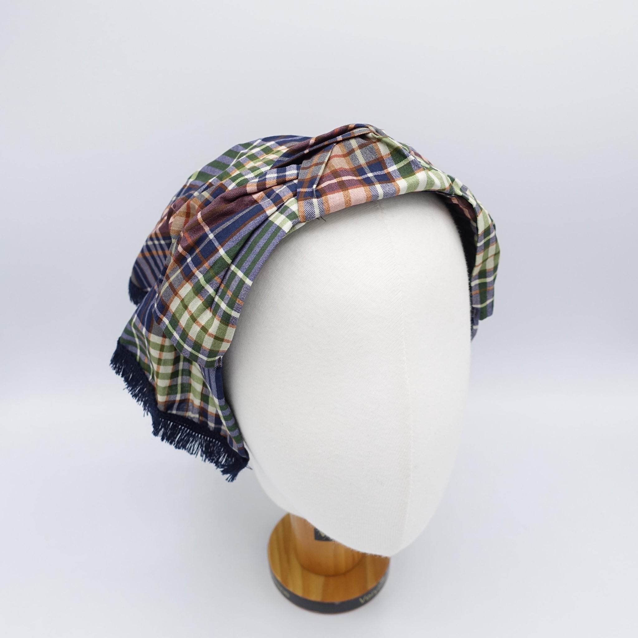 veryshine.com Headband scarf headband, hair covering headband, fringe trim headband, plaid top knot headband