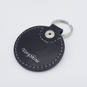 veryshine.com Key chain Black Round leather key chain, genuine leather key chain, leather keyring