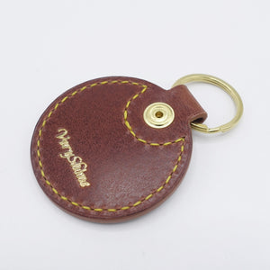 veryshine.com Key chain Brown Round leather key chain, genuine leather key chain, leather keyring