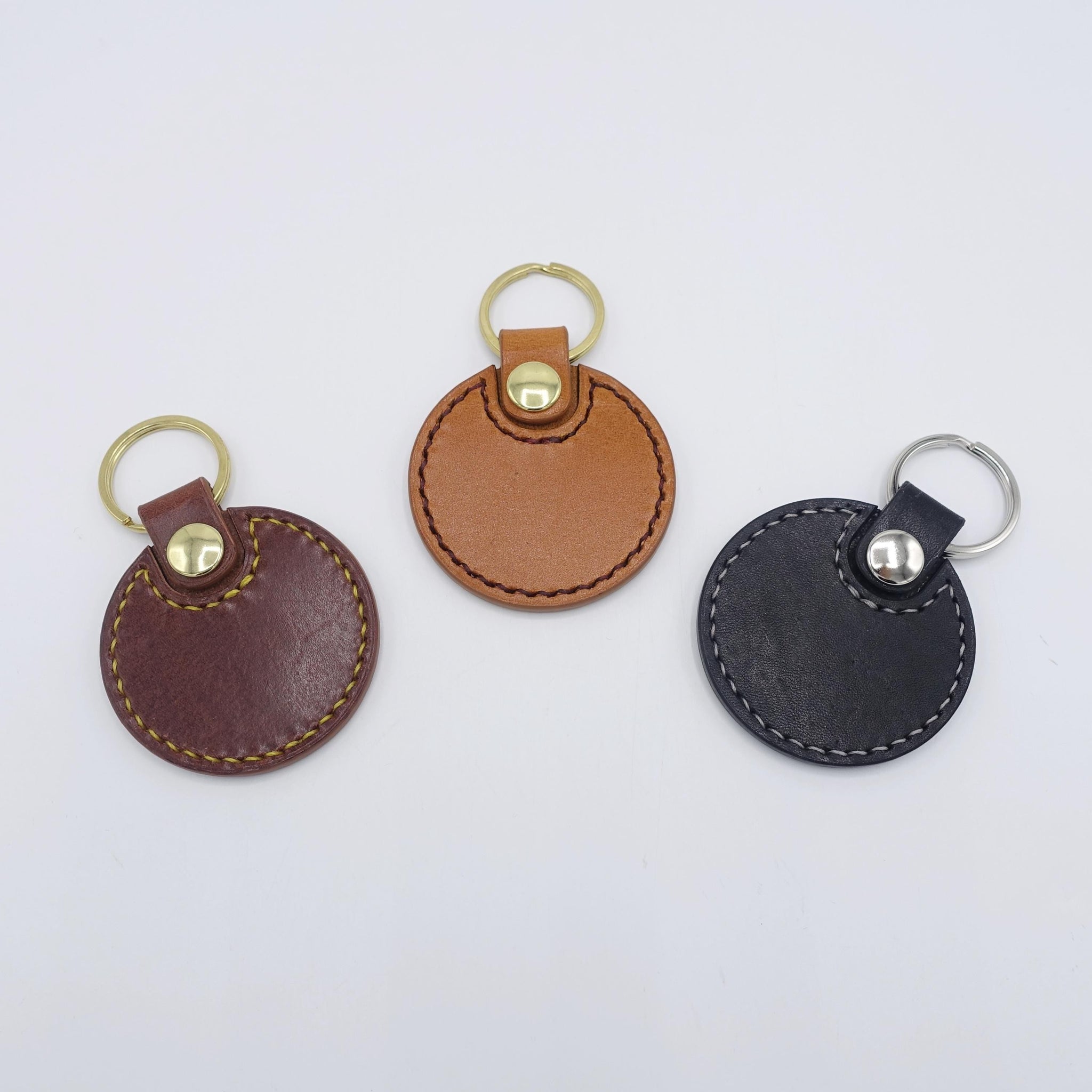 veryshine.com Key chain Round leather key chain, genuine leather key chain, leather keyring