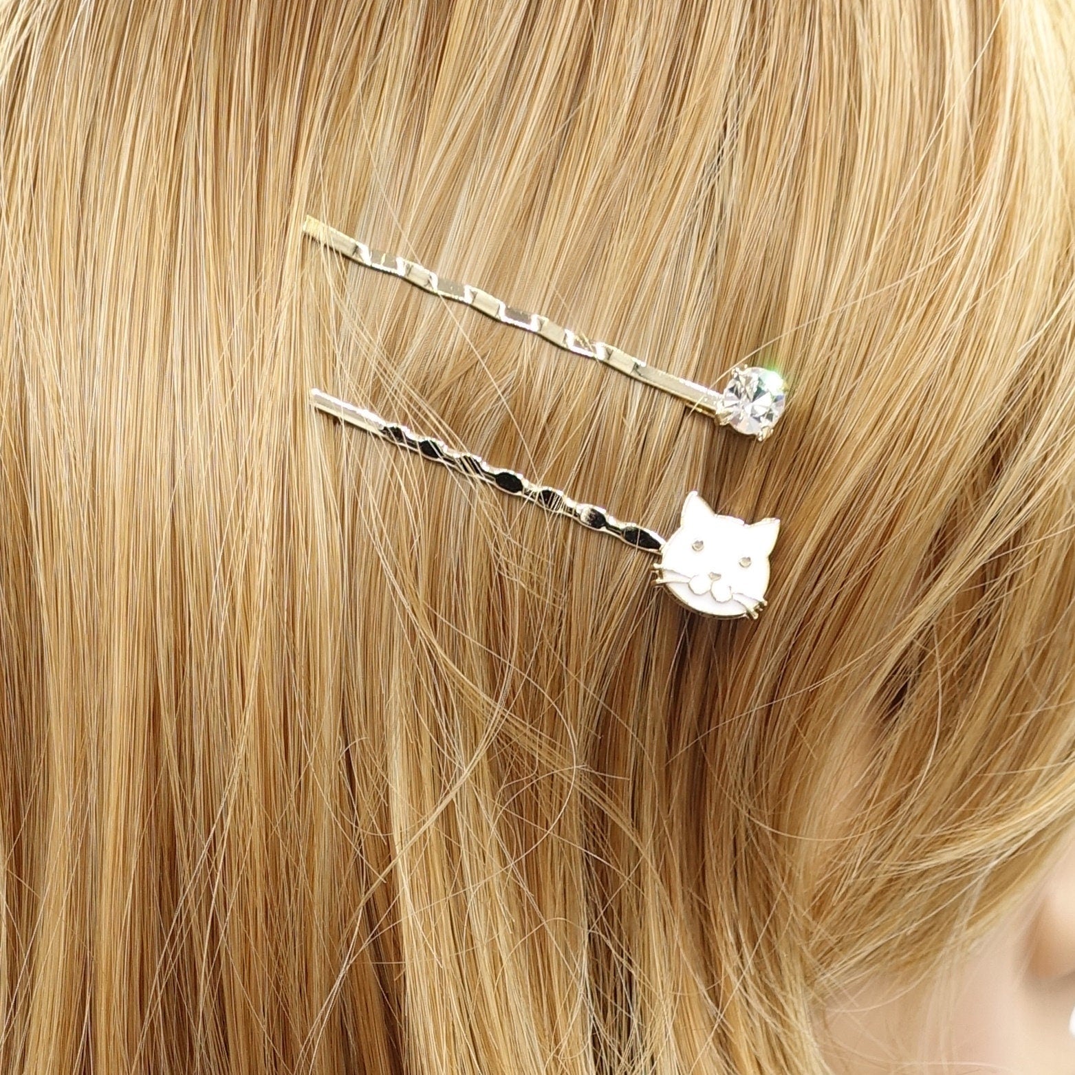 veryshine.com long white cat bobby pin set