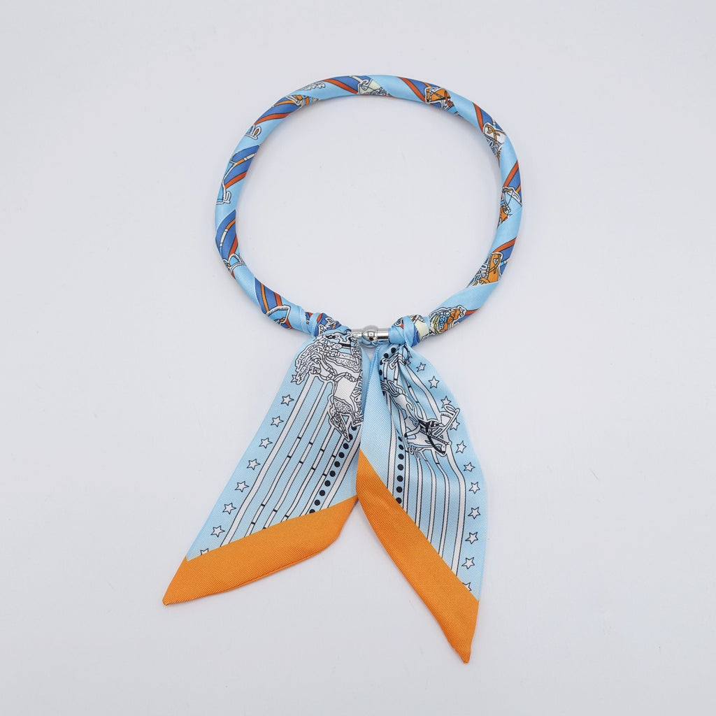 veryshine.com Necklace Sky blue scarf necklace, stripe knight print necklace, magnetic necklace for women