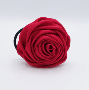 veryshine.com Ponytail holders Red Handmade Satin Fabric Simple Rose Elastic Band Ponytail Holder Women hair accessories