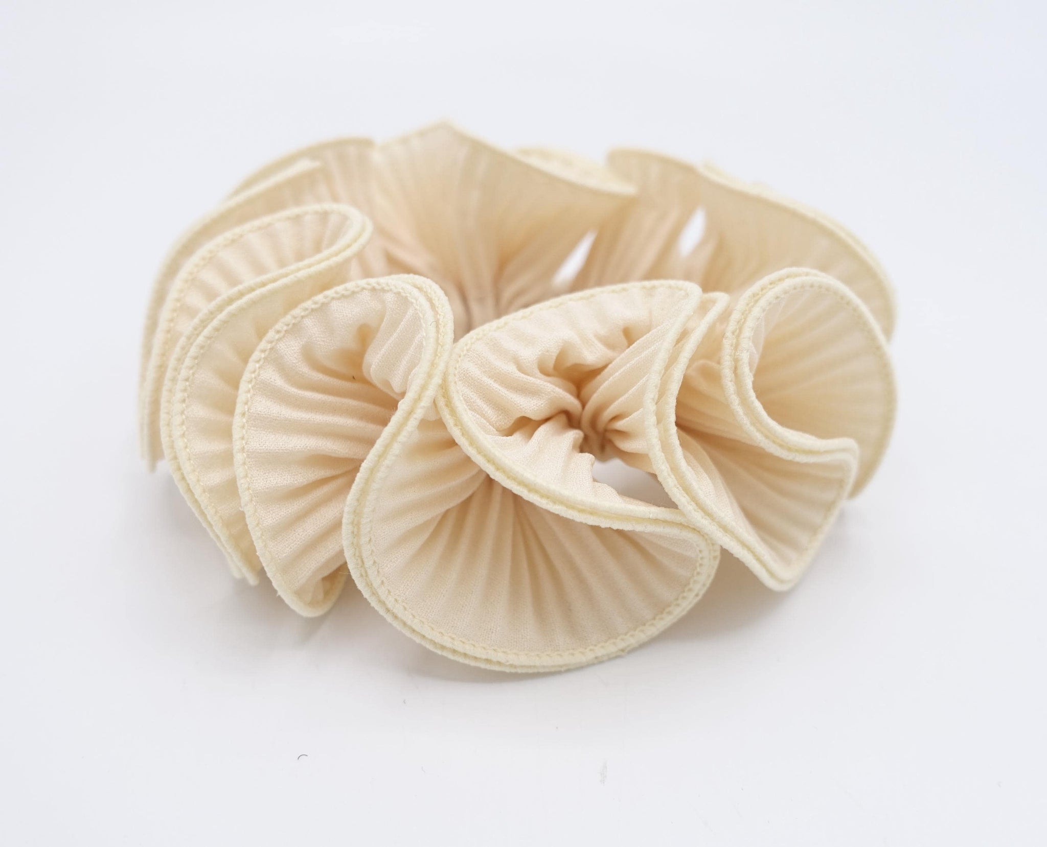 veryshine.com Scrunchies Cream beige pleated scrunchies 2  edge unique Spring hair scrunchy women hair accessory