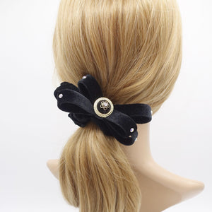 veryshine.com scrunchies/hair holder Black Opulent velvet bow scrunchies, regal loop hair tie, embellished hair ties for women