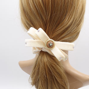 veryshine.com scrunchies/hair holder Cream white Opulent velvet bow scrunchies, regal loop hair tie, embellished hair ties for women