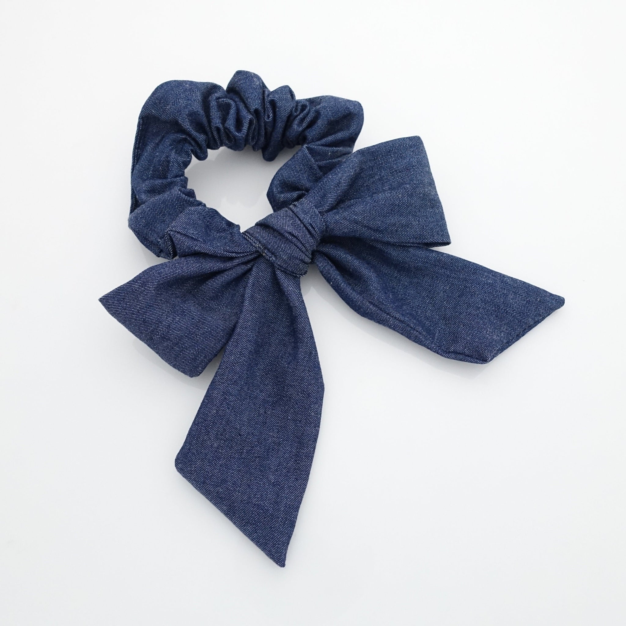 veryshine.com scrunchies/hair holder Dark blue denim bow knot scrunchies cotton casual scrunchy woman hair elastic