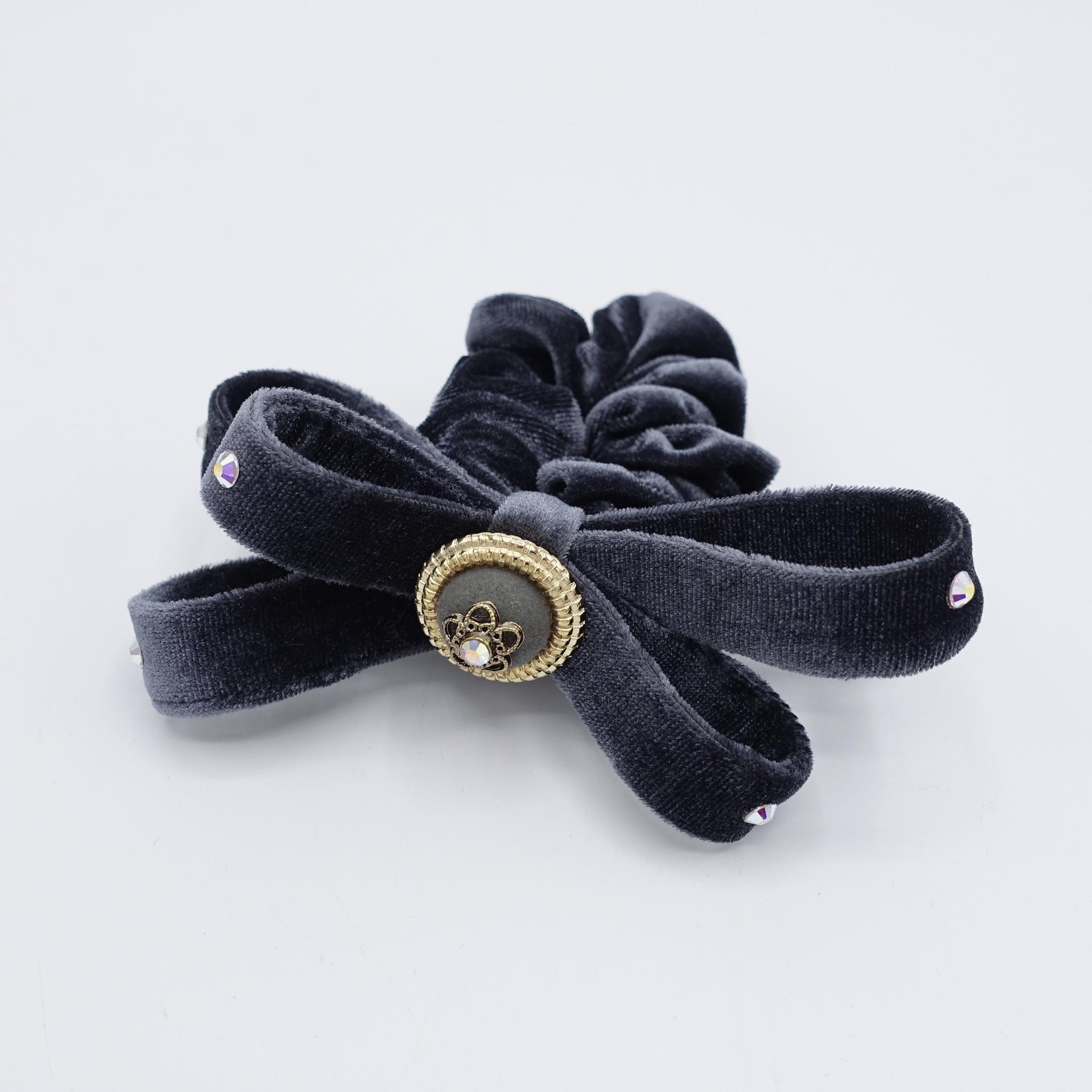 veryshine.com scrunchies/hair holder Gray Opulent velvet bow scrunchies, regal loop hair tie, embellished hair ties for women