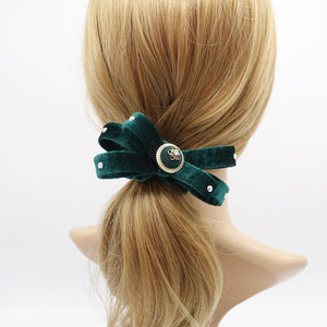 veryshine.com scrunchies/hair holder Green Opulent velvet bow scrunchies, regal loop hair tie, embellished hair ties for women