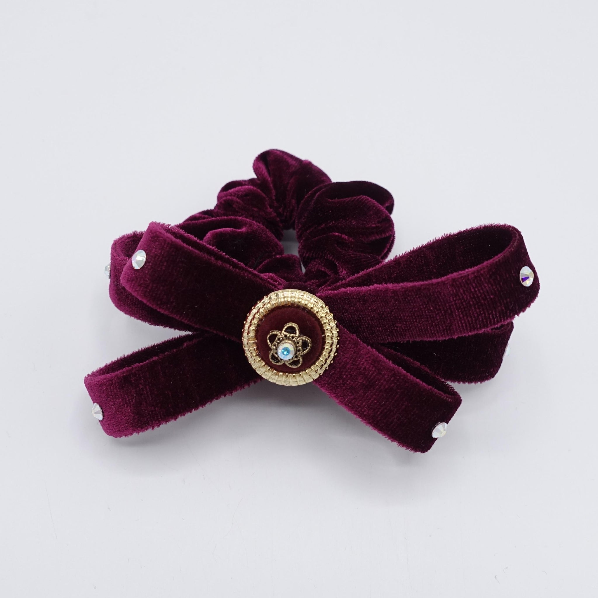 veryshine.com scrunchies/hair holder Opulent velvet bow scrunchies, regal loop hair tie, embellished hair ties for women