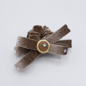 veryshine.com scrunchies/hair holder Taupe Opulent velvet bow scrunchies, regal loop hair tie, embellished hair ties for women