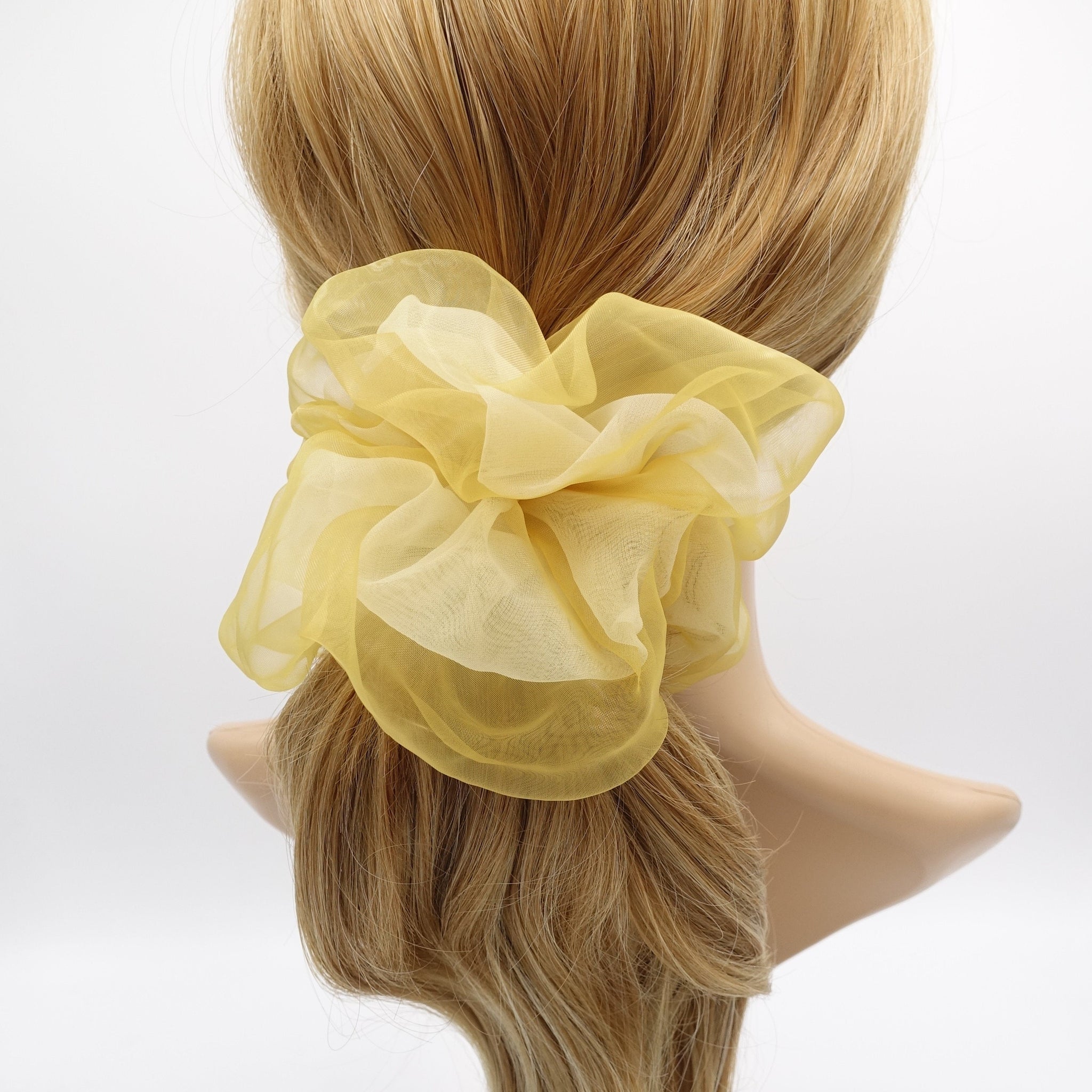 veryshine.com Scrunchies Mustard organza scrunchies, see through hair scrunchie, double scrunchies for women