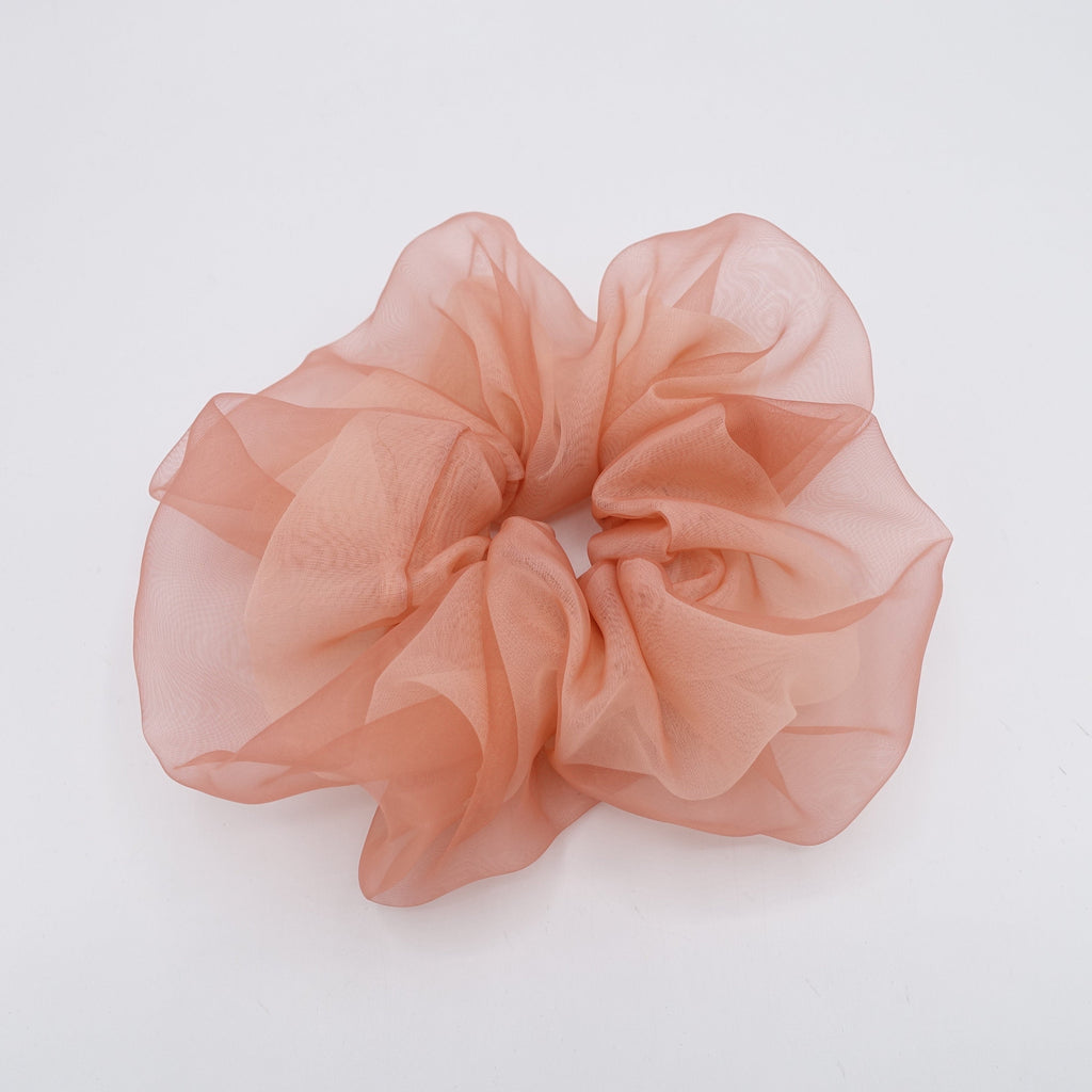 veryshine.com Scrunchies Peach organza scrunchies, see through hair scrunchie, double scrunchies for women