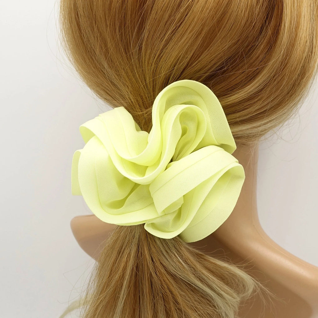 VeryShine Lemon Yellow chiffon double edge scrunchies solid color hair tie women hair accessories