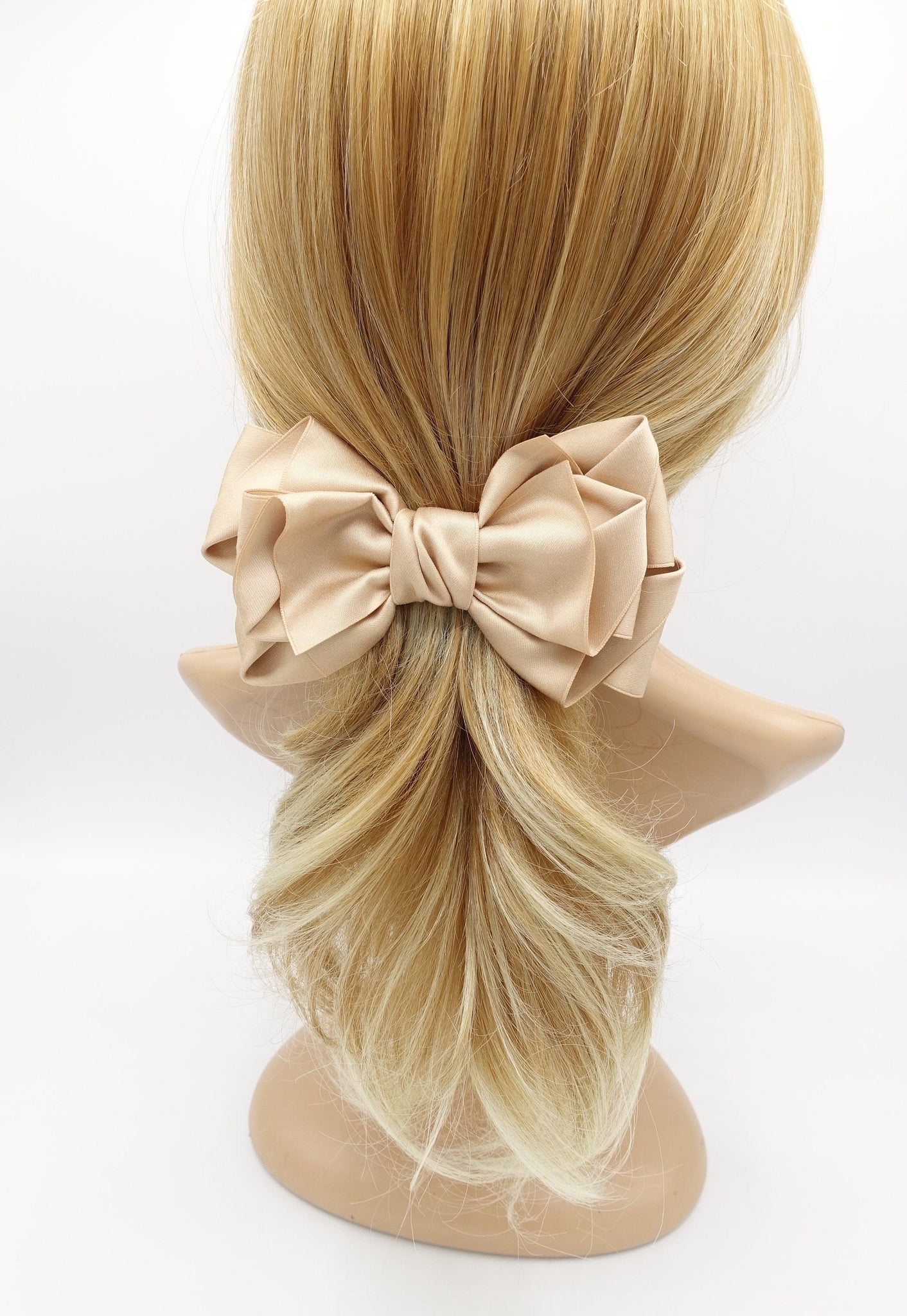 VeryShine claw/banana/barrette Beige VeryShine folded and layered hair bow normal size hair accessory for women