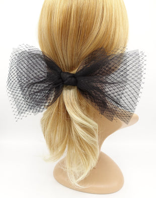 VeryShine claw/banana/barrette black mesh tulle hair bow voluminous veil bow knot headband fascinator hair accessory for women