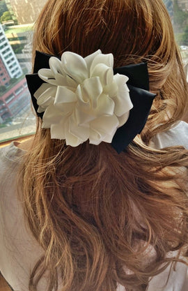 VeryShine claw/banana/barrette cream white flower black bow french barrette women hair accessory
