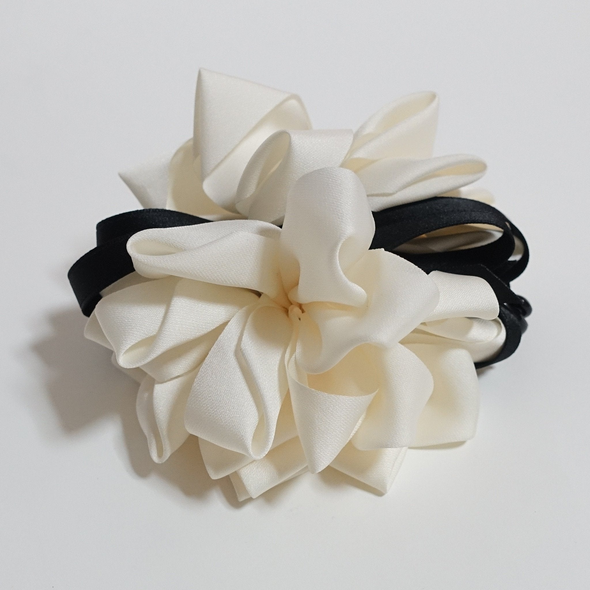 satin fabric loop flower banana hair clip bow knot decorated clip