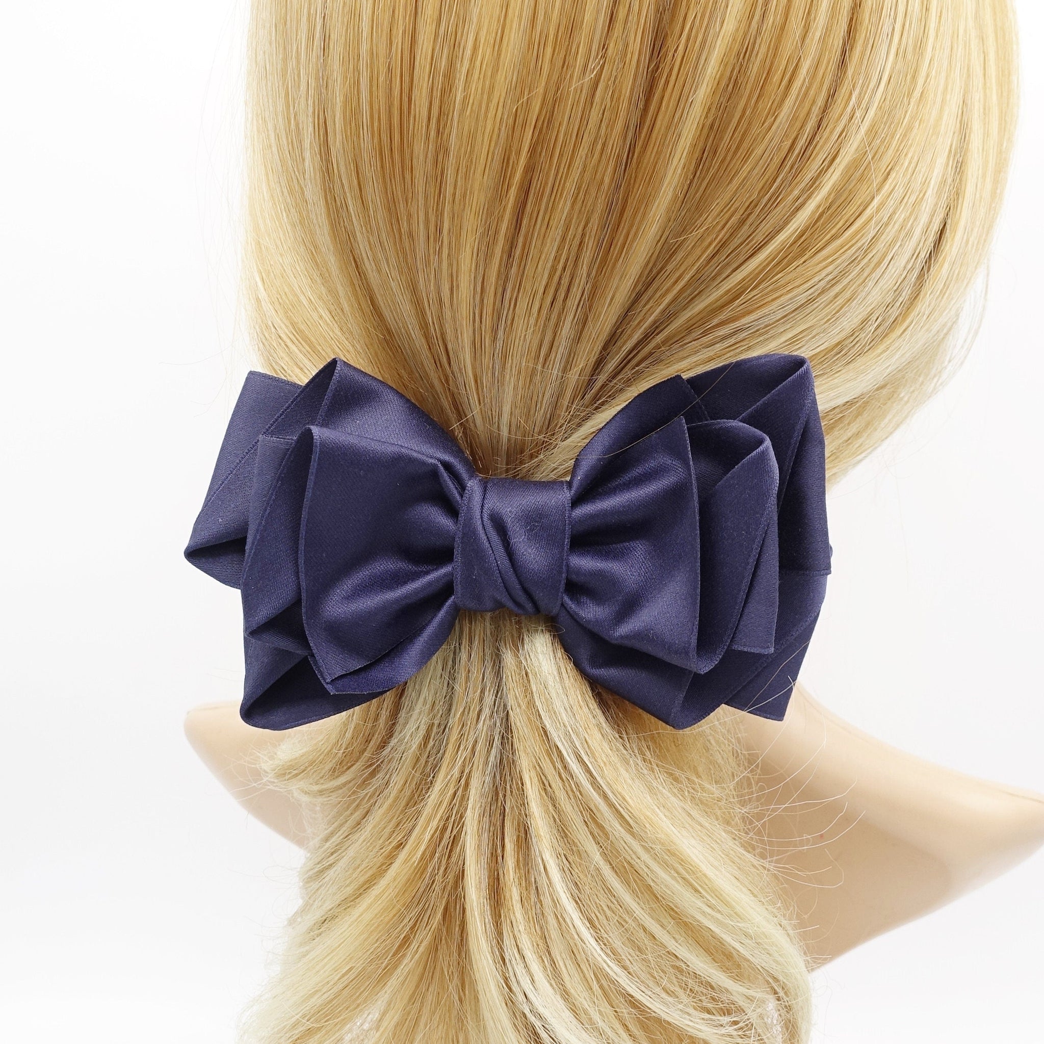 VeryShine claw/banana/barrette Navy VeryShine folded and layered hair bow normal size hair accessory for women