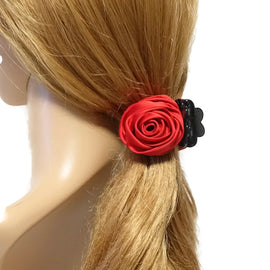 handmade satin mini rose jaw claw clip.