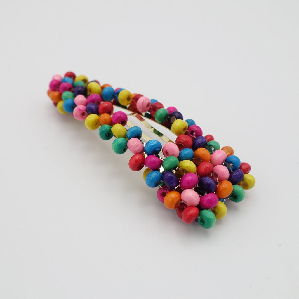 veryshine.com Accessories Crystal glass rainbow crystal beaded snap clip wood embellished hair clip woman hair accessory