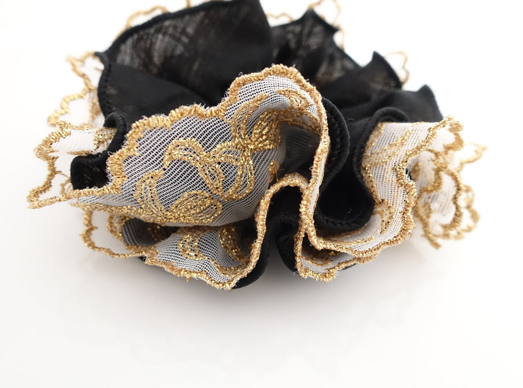 veryshine.com Accessories golden thread mesh lace chiffon scrunchies woman elastic hair accessories