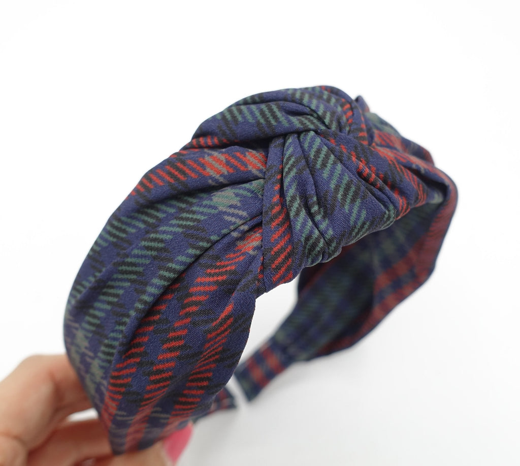 veryshine.com Accessories Navy tartan check top knot headband Autumn fabric hairband women hair accessory