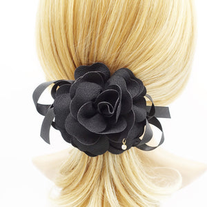veryshine.com Barrette (Bow) Black flower satin bow knot french hair barrette women hair clip