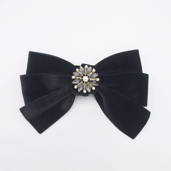 Black Hair Bow Pearl Hair Bow Wedding Hair Bow Bridal Bow Hair Embellished  Velvet Bow Baby Barrette Bow for Girls Beaded Hair Bow Woman 