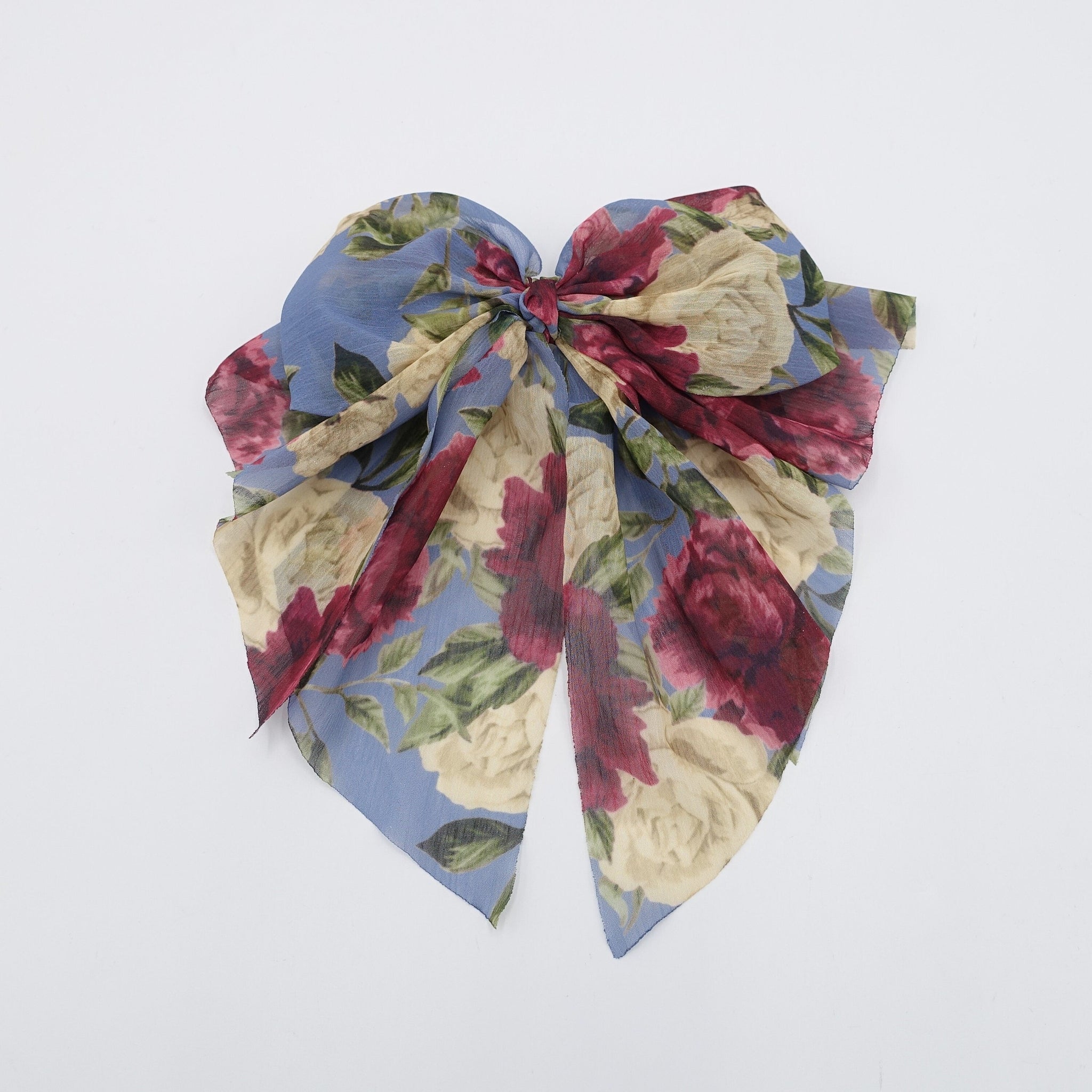 veryshine.com Barrette (Bow) Blue big floral chiffon hair bow feminine hair accessory