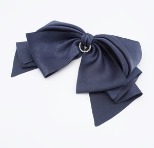veryshine.com Barrette (Bow) Navy satin hair bow, layered hair bow, rhinestone hair bow for women