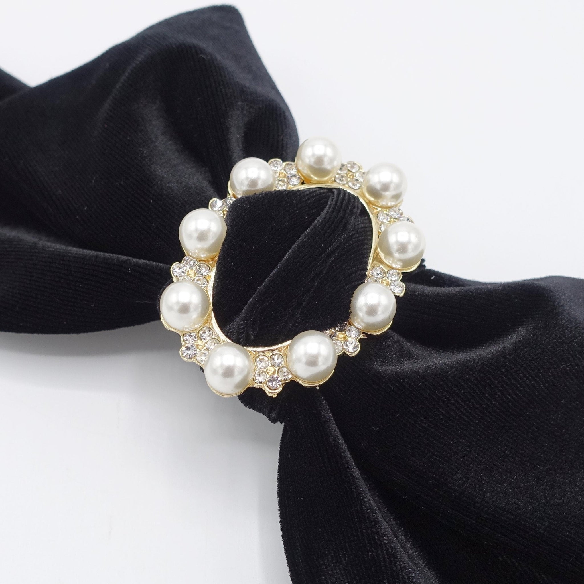 veryshine.com Barrette (Bow) pearl embellished buckle velvet hair bow for women