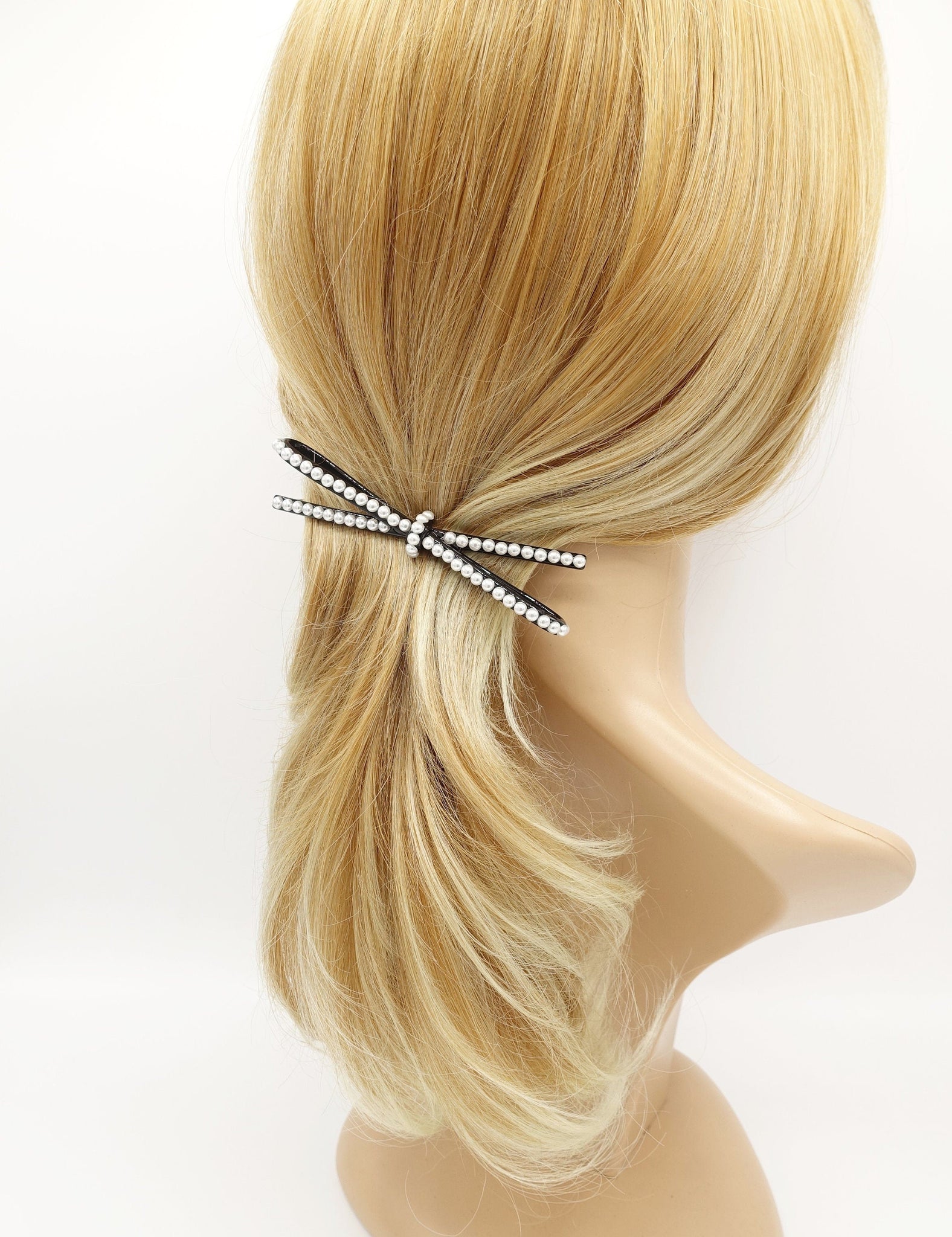 veryshine.com Barrette (Bow) pearl embellished cellulose acetate hair barrette for women