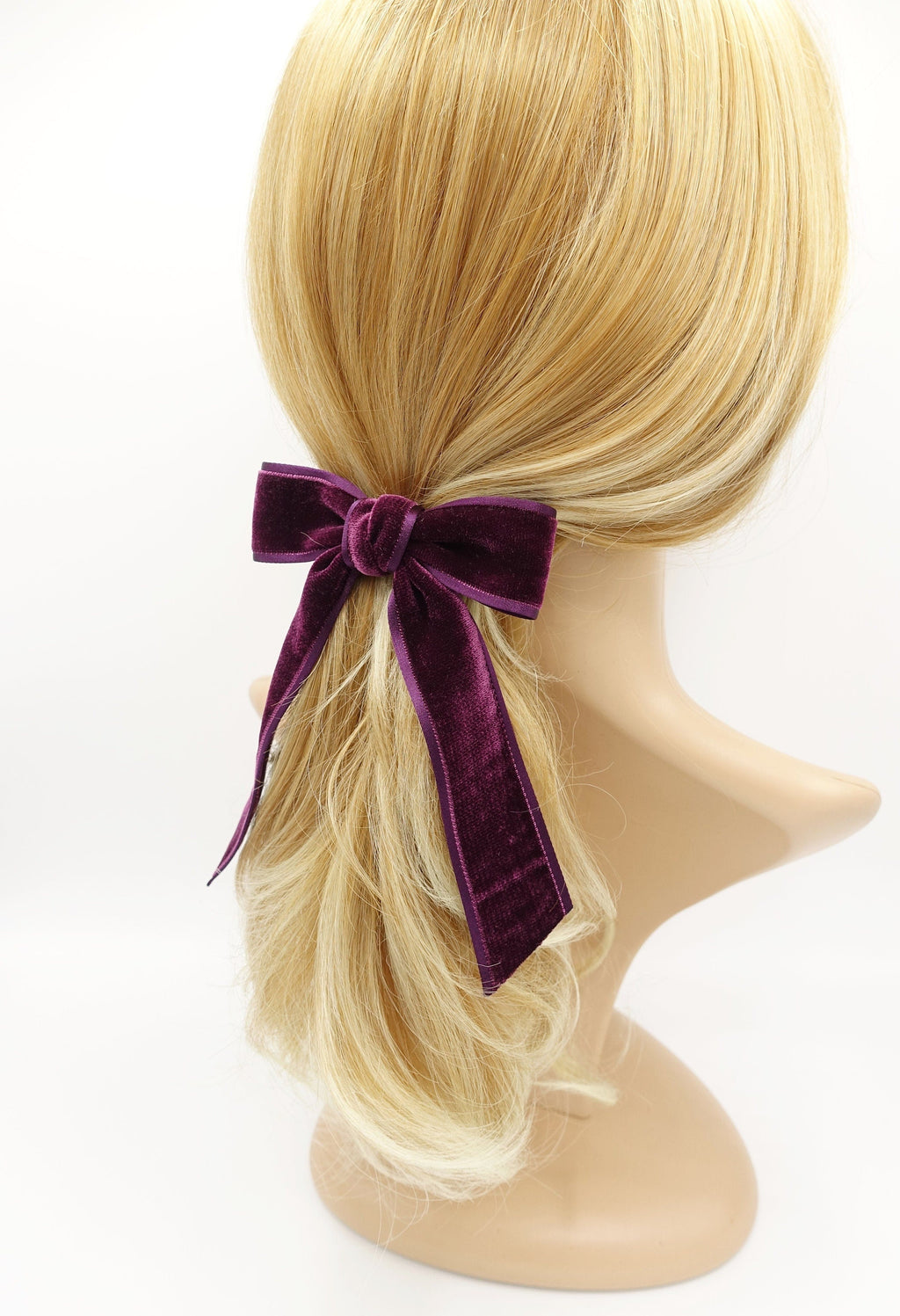 veryshine.com Barrette (Bow) Purple wine satin edge velvet hair bow in purple wine   VS-202103