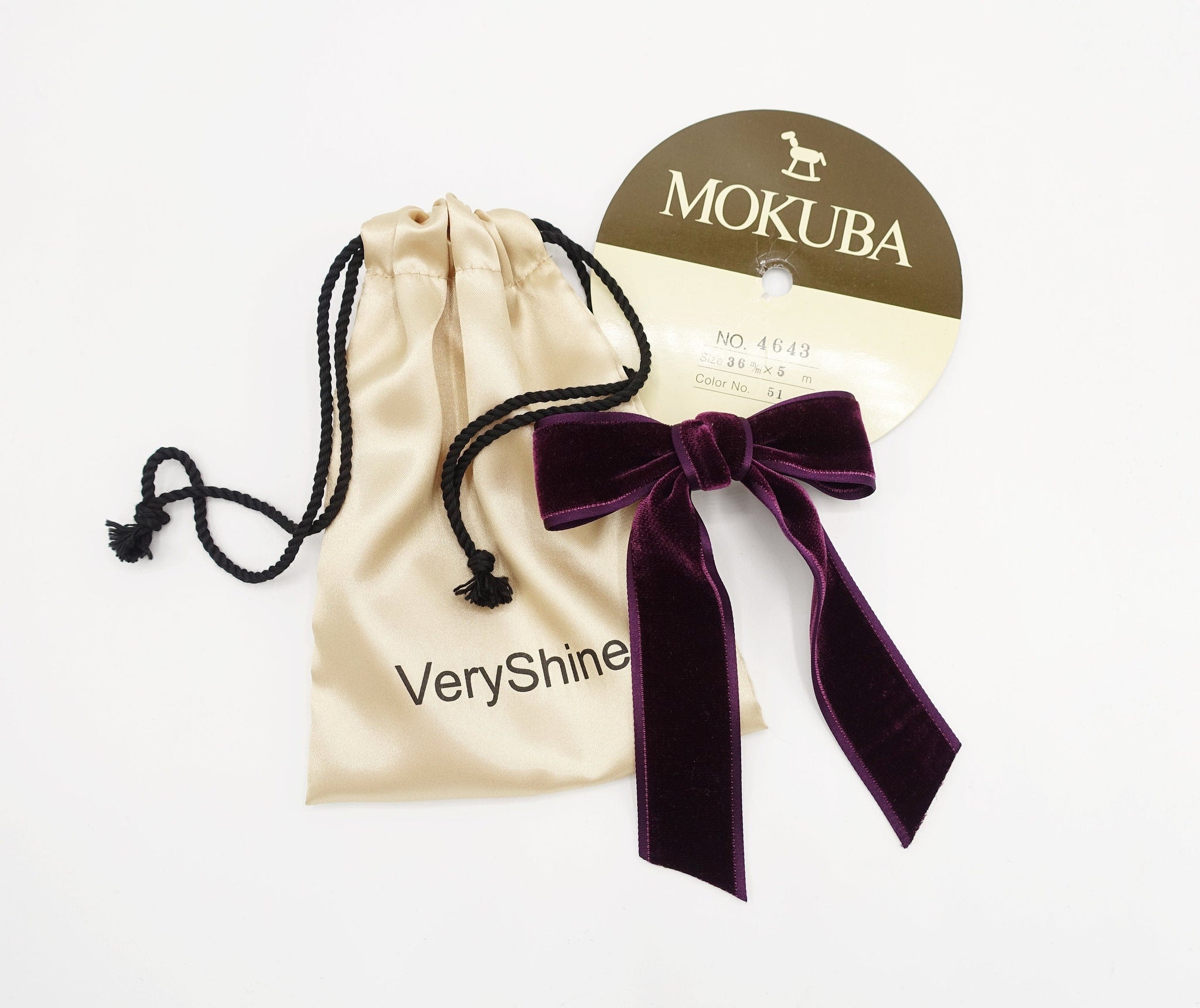 veryshine.com Barrette (Bow) Purple wine satin edge velvet hair bow in purple wine   VS-202103