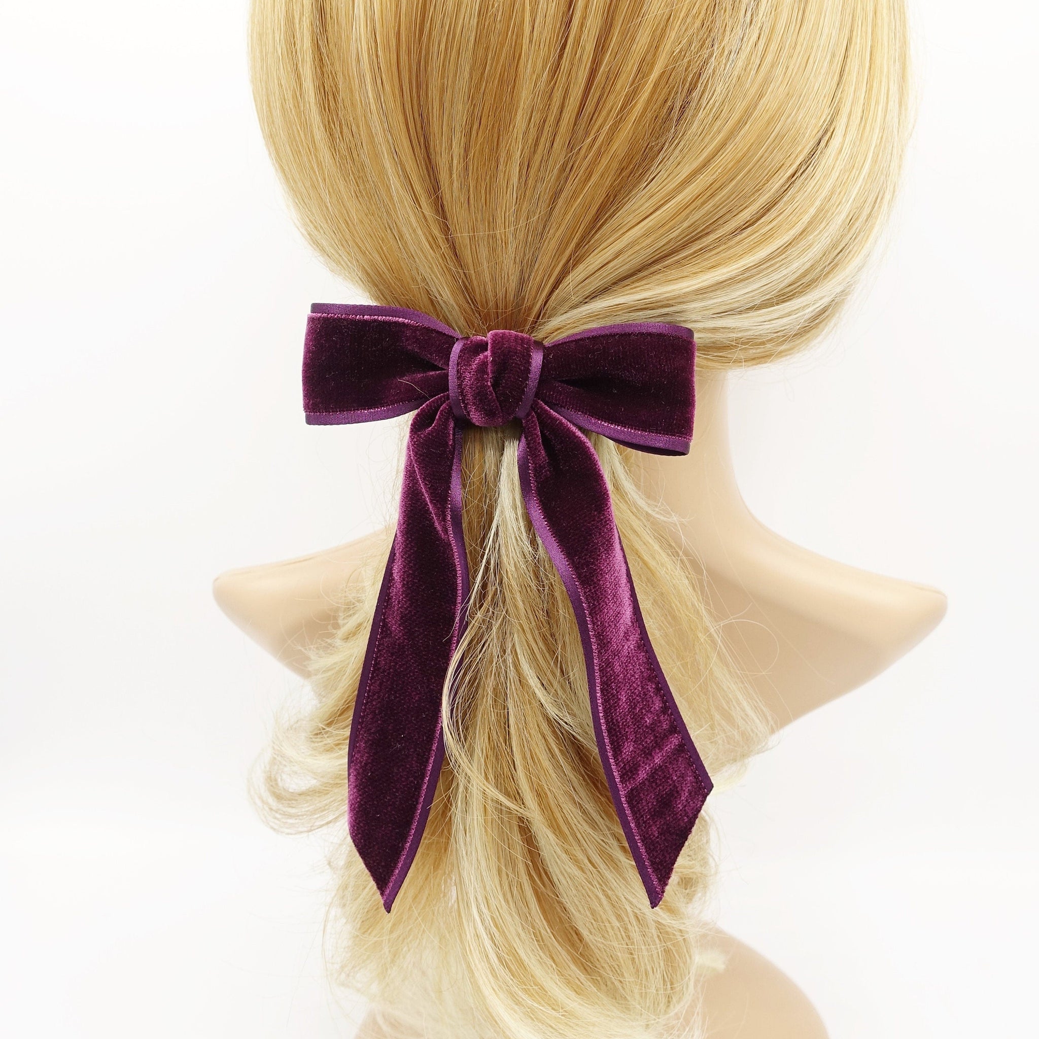 veryshine.com Barrette (Bow) Purple wine satin edge velvet hair bow in purple wine   VS-202103