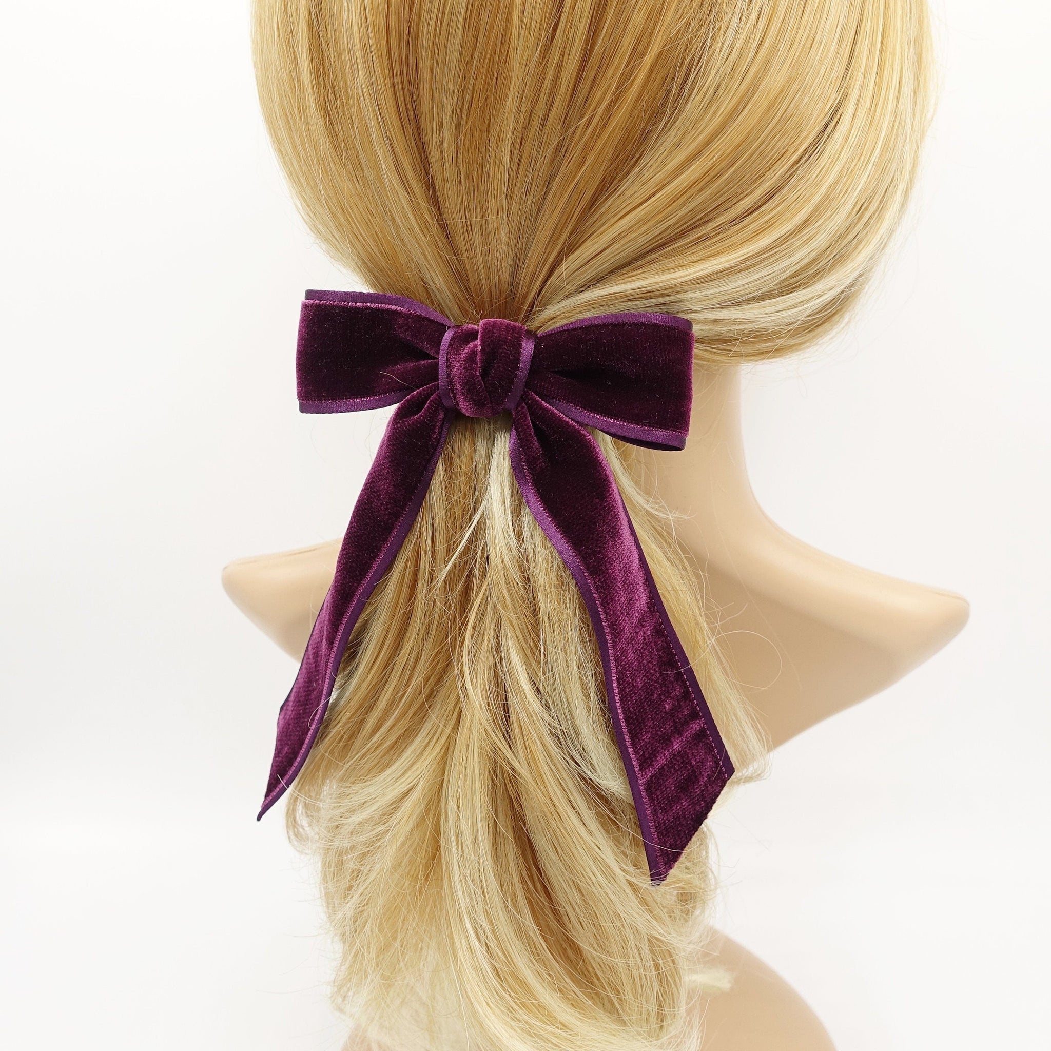 veryshine.com Barrette (Bow) Purple wine satin edge velvet hair bow in purple wine   VS-202103