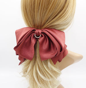 veryshine.com Barrette (Bow) Red brick satin hair bow, layered hair bow, rhinestone hair bow for women