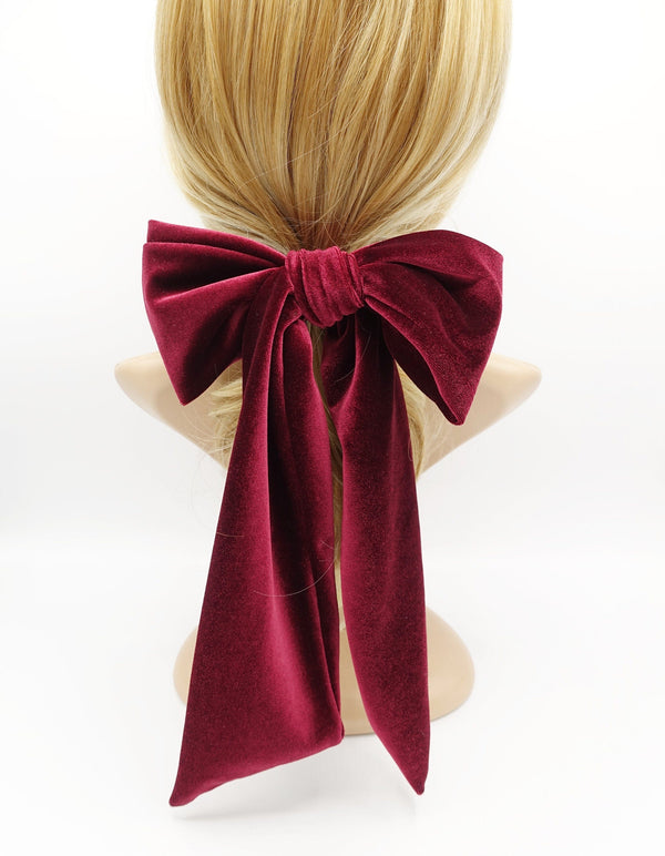 VeryShine Velvet Hair Bow Clip for Women Red Wine