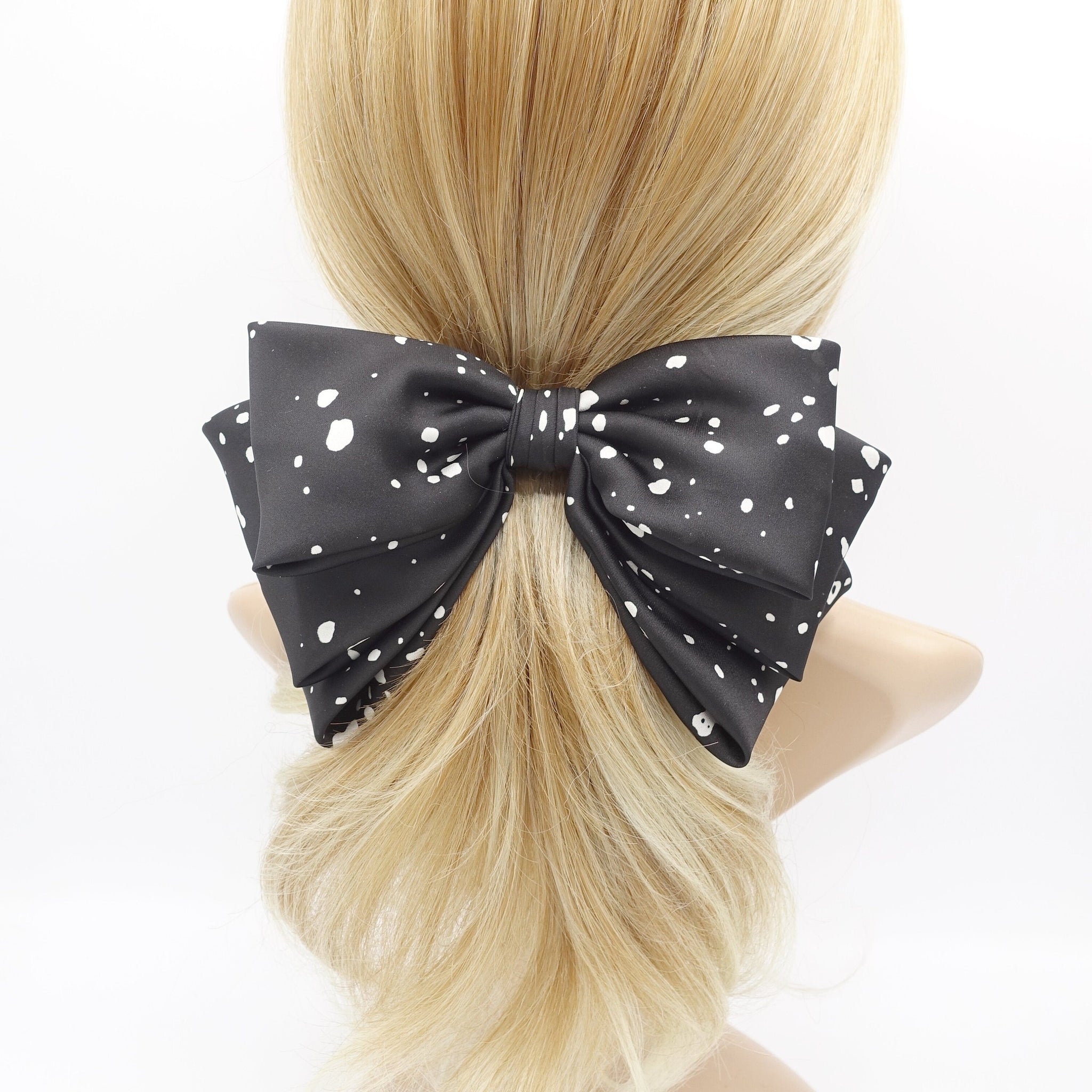 veryshine.com Barrette (Bow) satin ink dot pattern hair bow