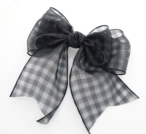 veryshine.com Black Fine Mesh organdy Solid Check Big Bow French Hair Barrette for Women