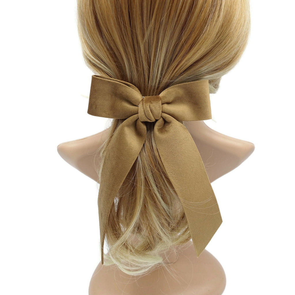 veryshine.com Camel velvet hair bow with tail double faced velvet basic black women hair accessory