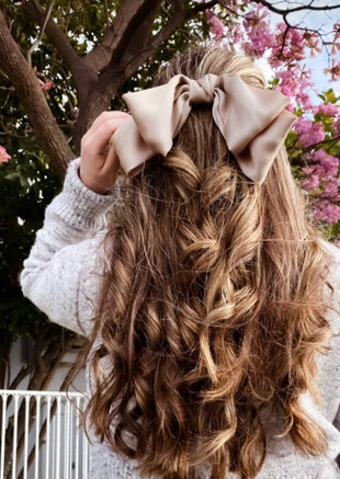 veryshine.com claw/banana/barrette Beige giant satin hair bow droopy stylish women hair accessory